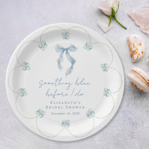 Something Blue Bow Bridal Shower Paper Plates