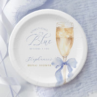 Something Blue Bow Bridal Shower Paper Plates