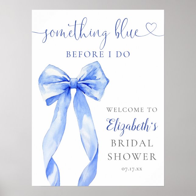 Something Blue Bow Bridal Shower Welcome Sign (Front)
