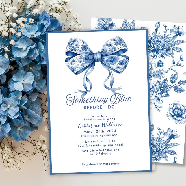 Something blue bow chinoiserie bridal shower invitation (Creator Uploaded)