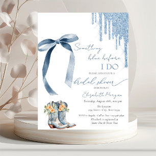 Something Blue Bow Glitter Drips Cowboy Boots Invitation