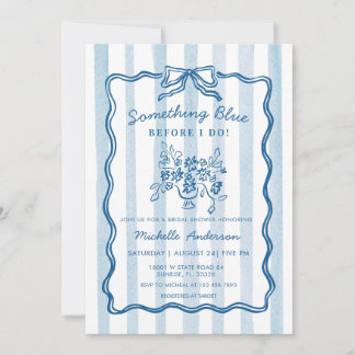 Something Blue Bow Stripe Bridal Shower Invitation