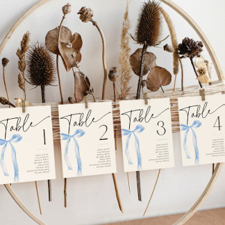 Something Blue Bow Tiying Knot Bridal Table Number