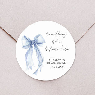 Something Blue Bow Watercolor Bridal Shower Classic Round Sticker