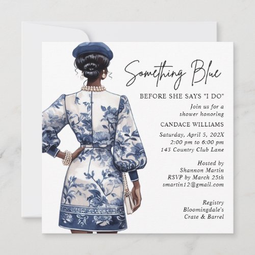 Something Blue Bridal Shower African American Invitation