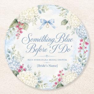 Something Blue Bridal Shower   Blue Hydrangea Round Paper Coaster
