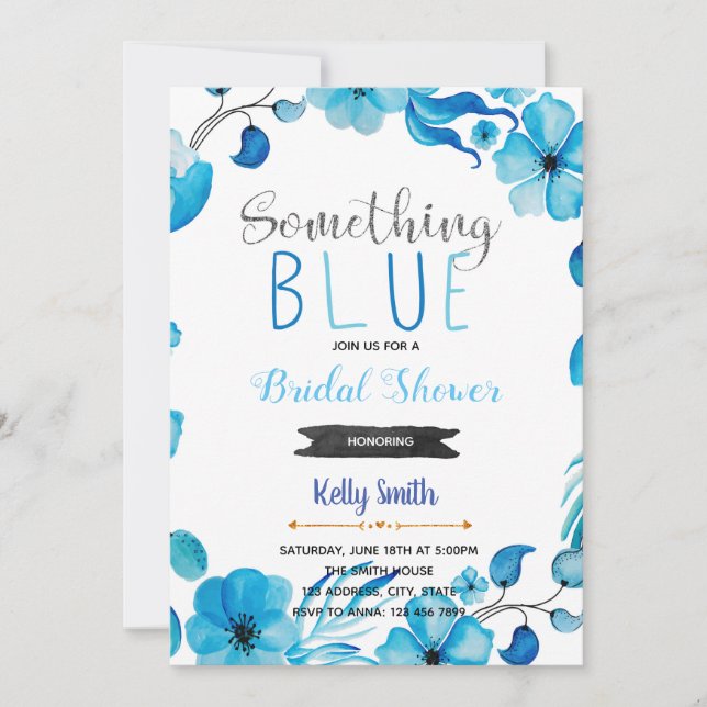 Something blue bridal shower invitation (Front)