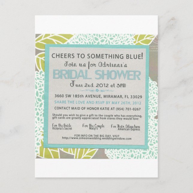Something Blue Bridal Shower Invitation (Front)