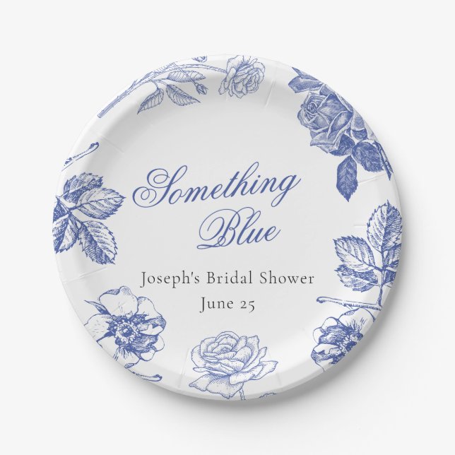 Something Blue Bridal Shower Invitation Paper Plates (Front)