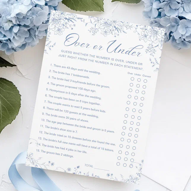 Something Blue Bridal Shower Over Under Game Card | Zazzle