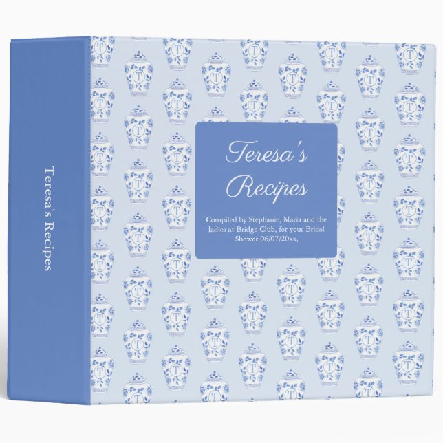 Something Blue Bridal Shower Recipe 3 Ring Binder (Front/Spine)