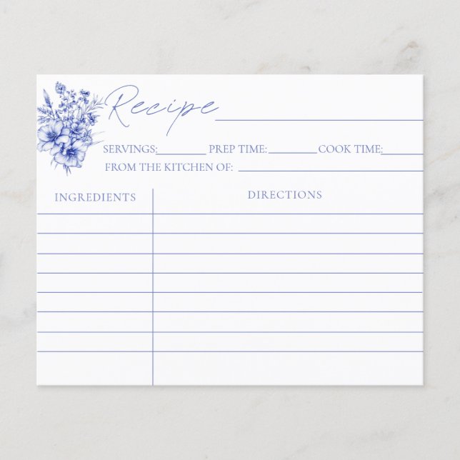 Something Blue Bridal Shower Recipe Cards (Front)