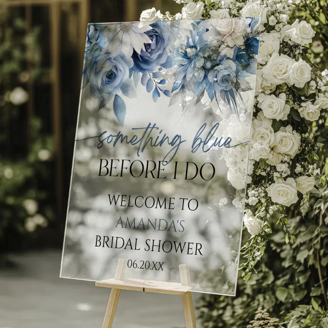 Something Blue Bridal Shower Welcome Acrylic Sign | Zazzle