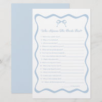 Something Blue Bridal Shower Who Knows Bride Game