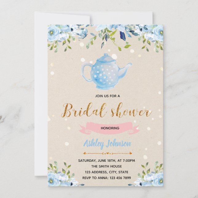 Something blue bridal tea party invitation (Front)