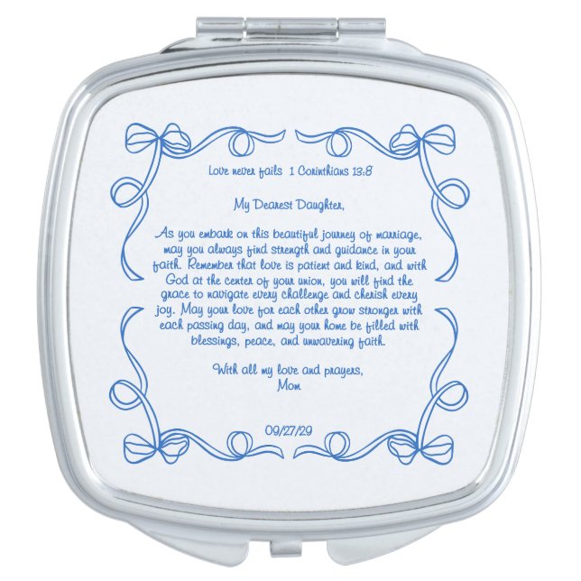 Something Blue Bride Gift from Mom Coquette Bow Compact Mirror (Front)