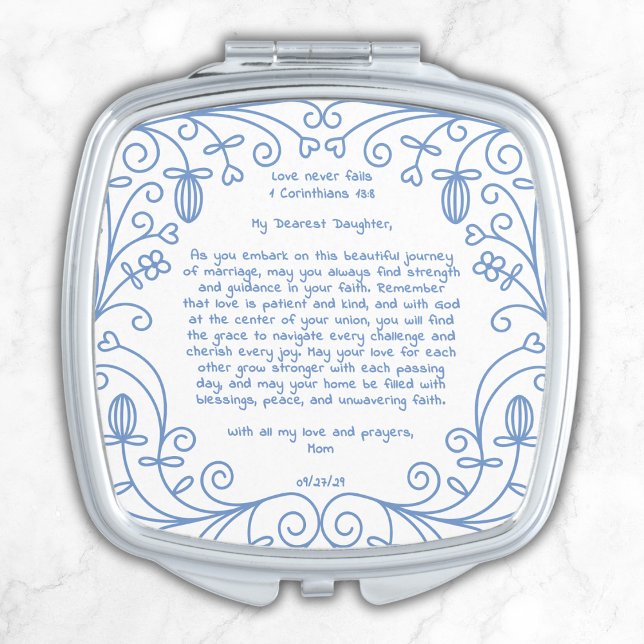 Something Blue Bride Gift from Mom Floral Frame Compact Mirror (Creator Uploaded)