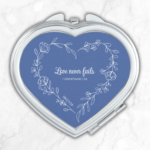 Something Blue Bride Gift Love Never Fails Heart Compact Mirror