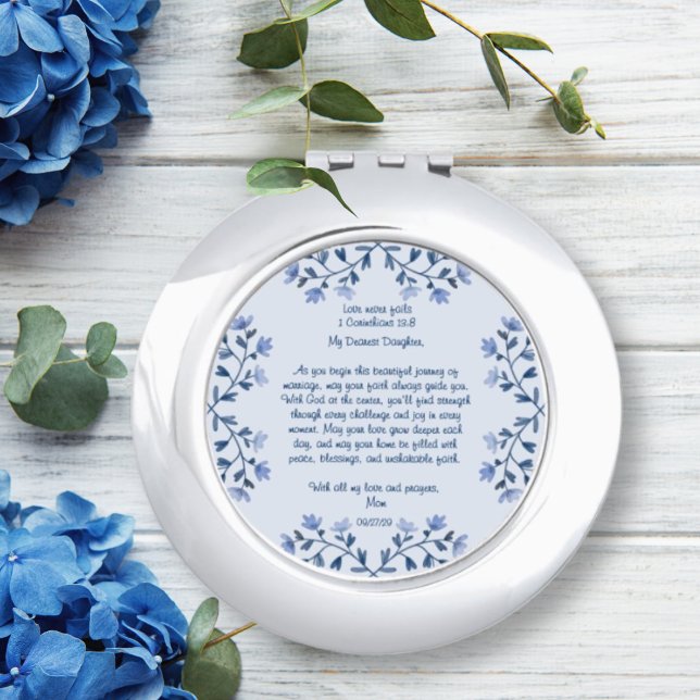 Something Blue Bride Wedding Gift Love Never Fails Compact Mirror (Creator Uploaded)