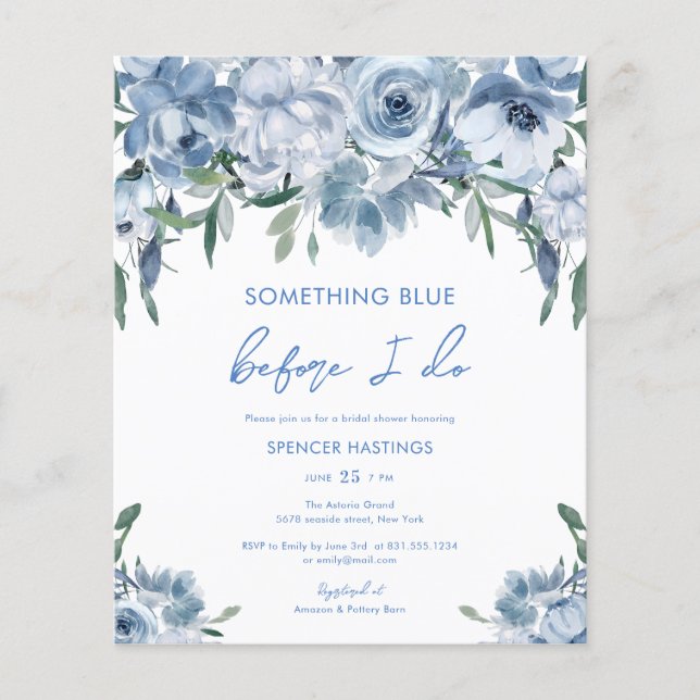 Something Blue Budget Bridal Shower Invitation (Front)