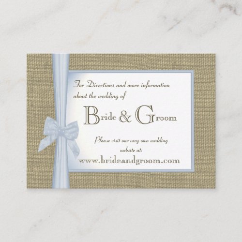 Something Blue Burlap and Bow Wedding Web Info Business Card Template