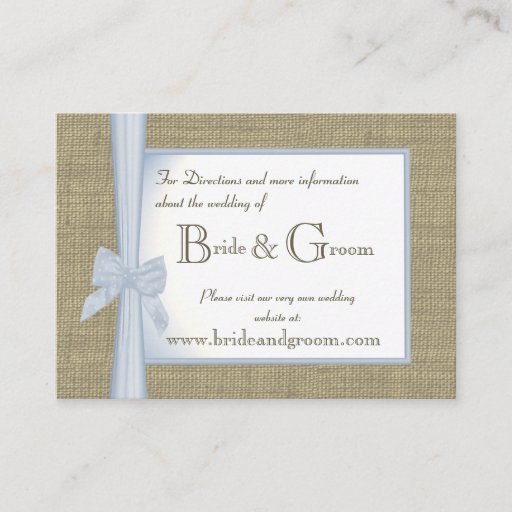 Customizable Something Blue Burlap and Bow Wedding Web Info Business Card Template