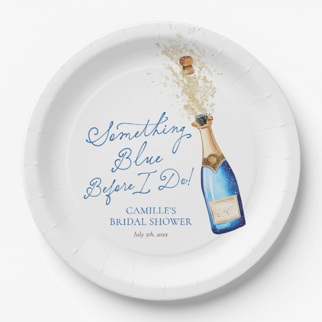 Something Blue Champagne Bridal Brunch Paper Plates (Front)
