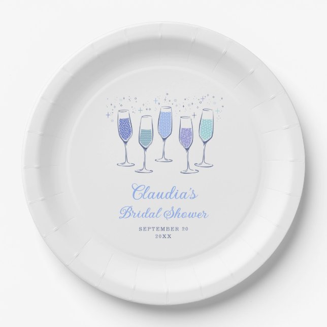 Something Blue Champagne Bridal Shower Paper Plates (Front)