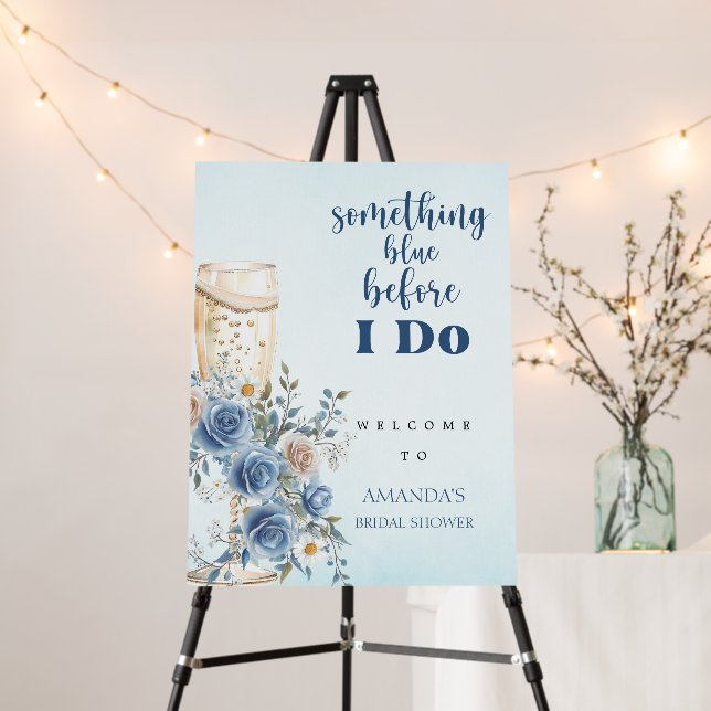 Something Blue Champagne Floral Bridal Shower Sign (In Situ (Stand))