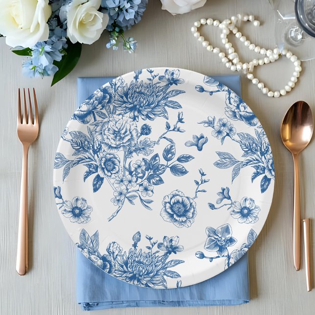 Something blue chinoiserie blue bridal shower paper plates (Creator Uploaded)