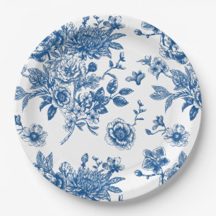 Something blue chinoiserie blue bridal shower paper plates