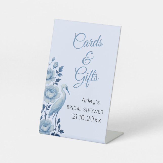 Something Blue Chinoiserie Bridal Shower  Pedestal Sign (Front)