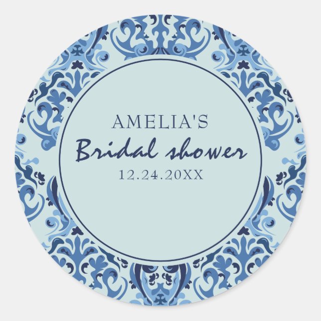 Something blue Chinoiserie pattern Bridal Shower Classic Round Sticker (Front)