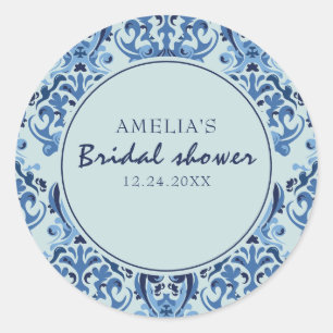 Something blue Chinoiserie pattern Bridal Shower Classic Round Sticker