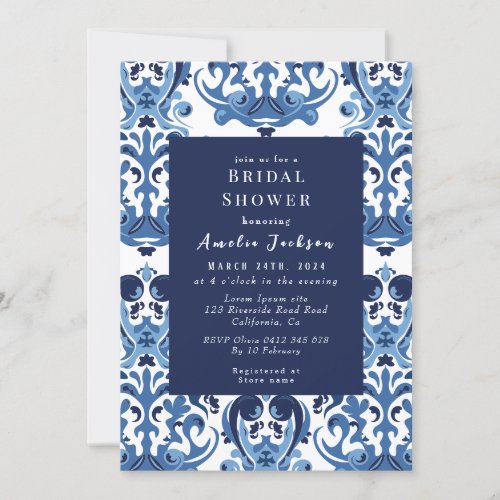 Something blue chinoiserie pattern Bridal shower Invitation