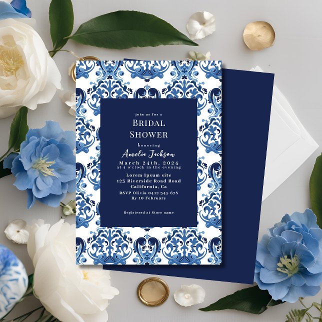 Something blue chinoiserie pattern Bridal shower  Invitation (Creator Uploaded)