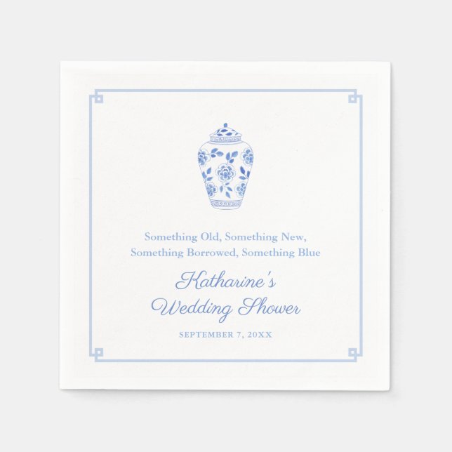 Something Blue Chinoiserie Wedding Bridal Shower Napkins (Front)