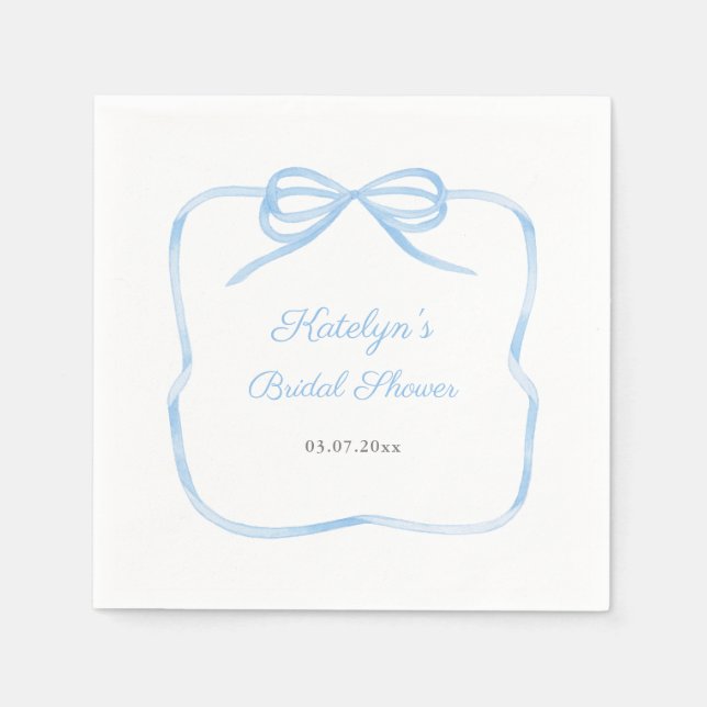 Something Blue Coquette Bow Bridal Shower Party Napkins (Front)