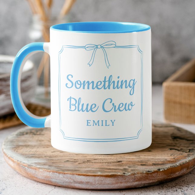 Something Blue Crew Bow Bridesmaid Bridal Party  Mug (Stylish and chic 'Something Blue Crew' mug! Ideal for coffee mornings and trendy bridal party gifts.)