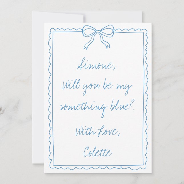 Something Blue Crew Bow Doodle Bridesmaid Proposal Card (Front)