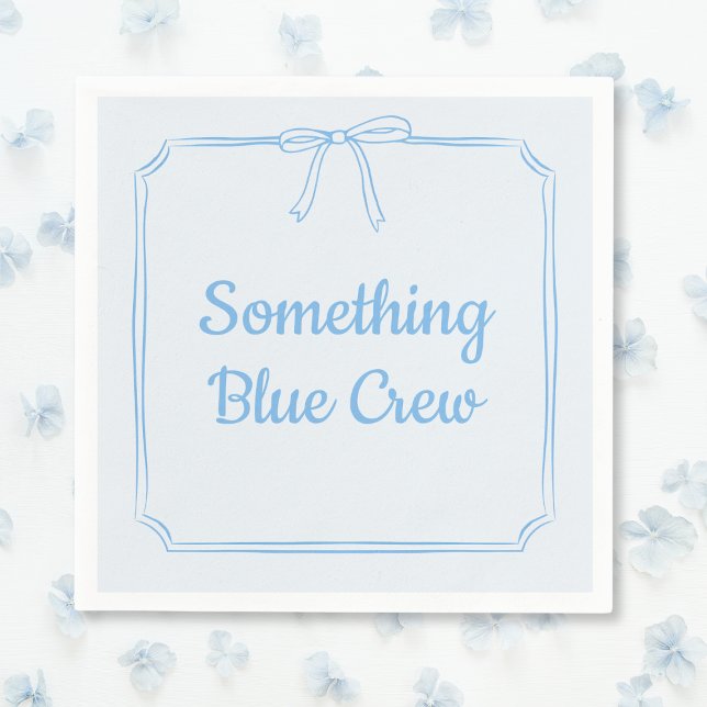 Something Blue Crew Bow Personalized Bridal Party  Napkins (Chic Trendy Bow 'Something Blue Crew' Napkins - Perfect for Bachelorette Parties and Bridal Showers!)