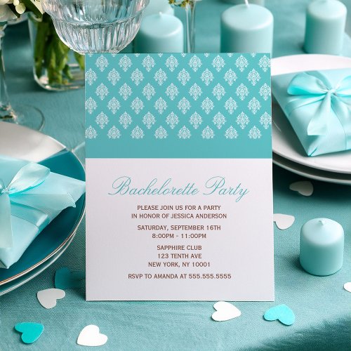 Something Blue Damask Pattern Bachelorette Party Announcements