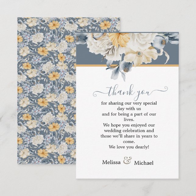 SOMETHING BLUE  Dusky Floral Wedding Thank You Card (Front/Back)