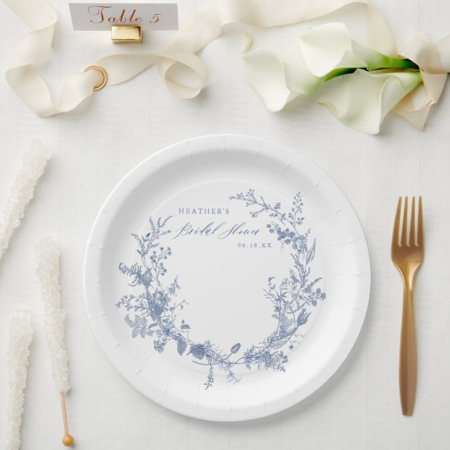 Something Blue Dusty Blue Bridal Shower Paper Plates (Wedding)