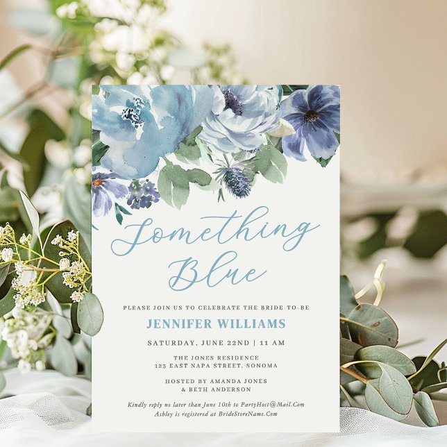 Something Blue Dusty Blue Floral Bridal Shower Invitation (Creator Uploaded)