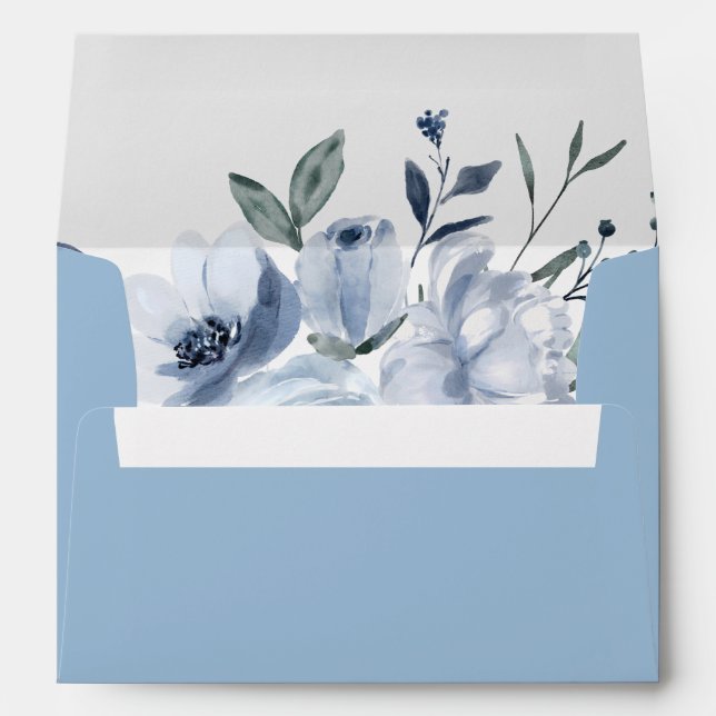Something Blue Dusty Blue Flowers Bridal Shower  Envelope (Back (Bottom))