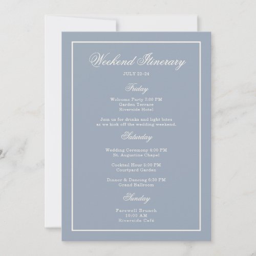 Something Blue Dusty Blue Wedding Itinerary Card