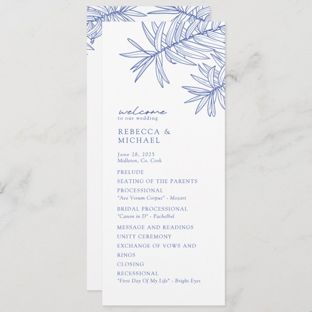 Something Blue Elegant Botanical Wedding Programme (Front/Back)