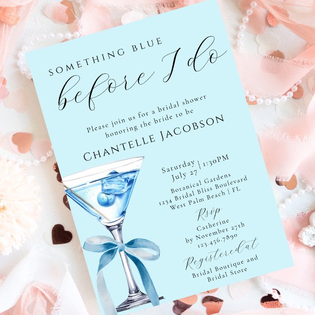 Something Blue Elegant Bow Martini Bridal Shower Invitation (Creator Uploaded)