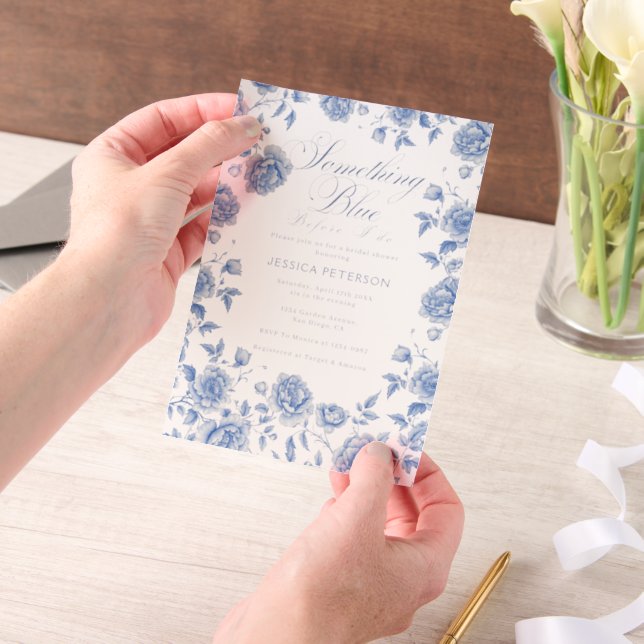 Something Blue Elegant Chinoiserie Bridal Shower Vellum Invitations (Handheld)